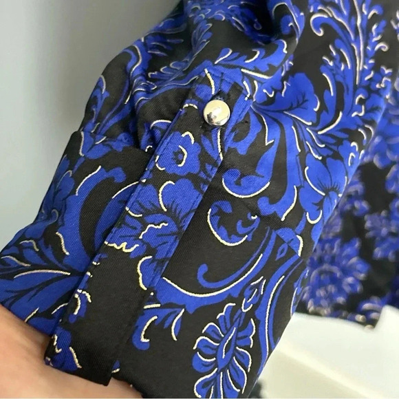 Women’s Large Pullover Top Metallic Stretch Slinky 3/4‎ Sleeve Black Blue Career - Picture 7 of 13